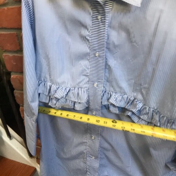 RIPE NEW Ruffle Striped Button Shirt Tunic Top Blouse Oversized Cotton Coastal M - Picture 15 of 16